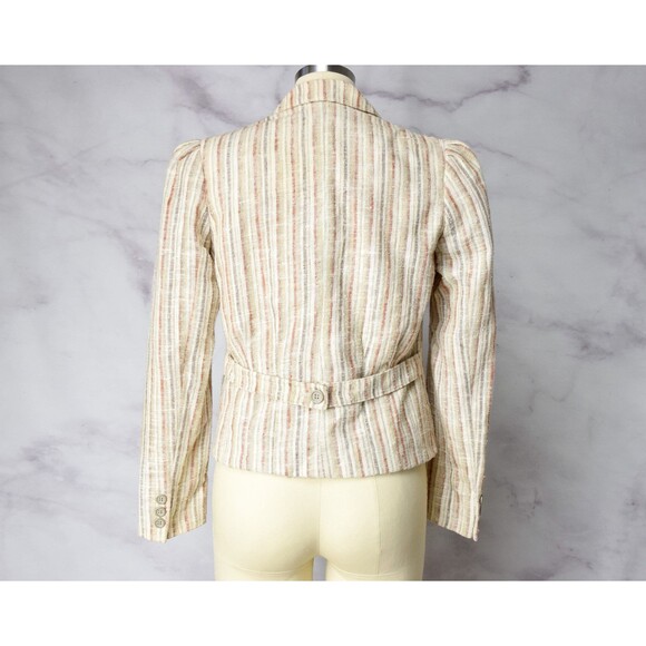 1970s Linen Blend Blazer Size Small Minimalist Striped Jacket Neutral - Picture 8 of 9